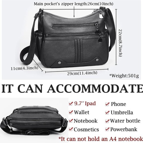 Women Soft PU Leather Shoulder Handbag Multi Pocket Crossbody Bag Ladies Medium - Picture 3 of 6